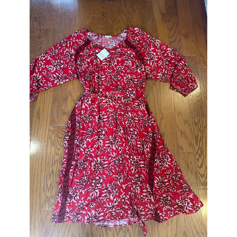 Knox Rose Red Floral Henley Midi Dress Plus Size 4X Boho Rayon Tie Waist